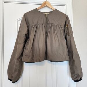 Whyred Olive Green Cotton Cropped Bomber Jacket 2